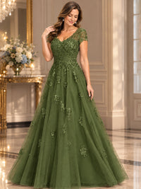 Lace Appliques A-line Mother of The Bride Dresses with Short Sleeves