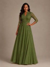 Embellished Appliques Mother of the Bride Dress with 3/4 Sleeves
