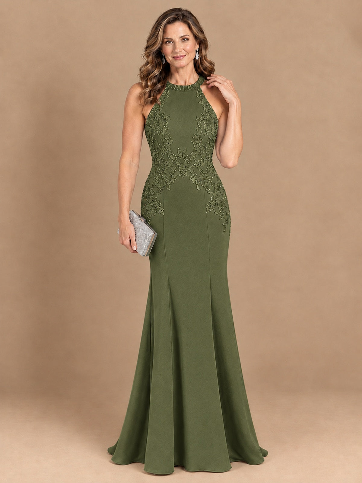 Halter Neckline Lace Appliques Mother of The Bride Dresses