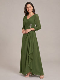 V-Neck Pleated Chiffon Mother of the Bride Dress with Flutter Sleeves