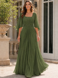 Elegant V-Neck Sequined Chiffon Mother of the Bride Dress with Flutter Sleeves