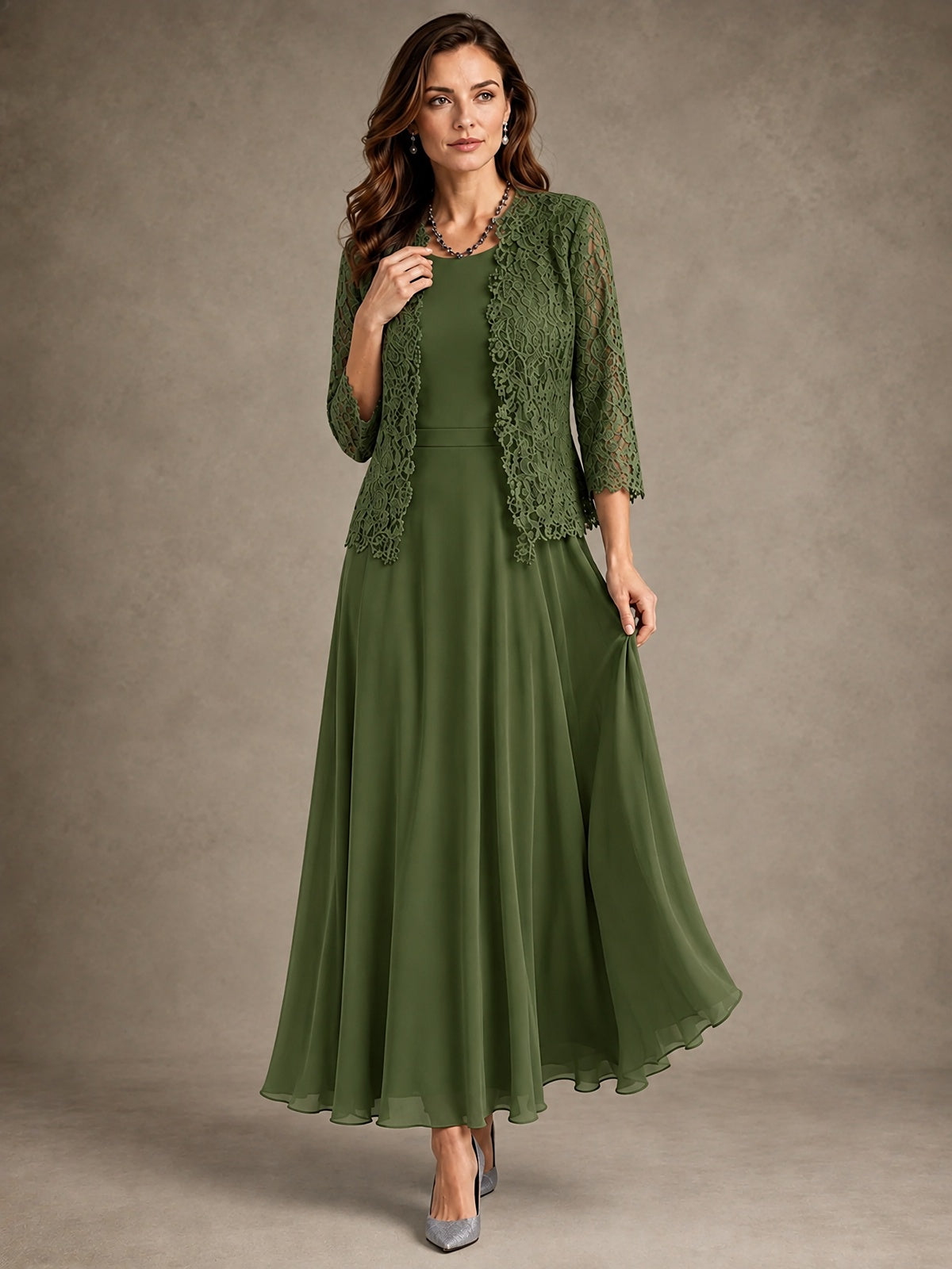 2-Piece Chiffon Mother of the Bride Dress with Lace Jacket