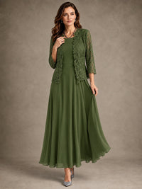 2-Piece Chiffon Mother of the Bride Dress with Lace Jacket
