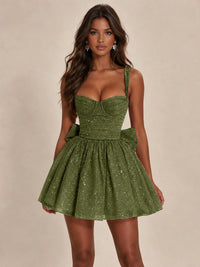 Sweetheart Glitter Tulle Puffy Mini Dress with Bow