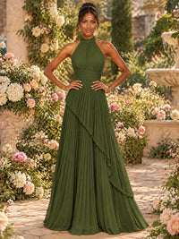Wrap Pleated Prom Dress Halter A-line Chiffon Formal Wedding Dress
