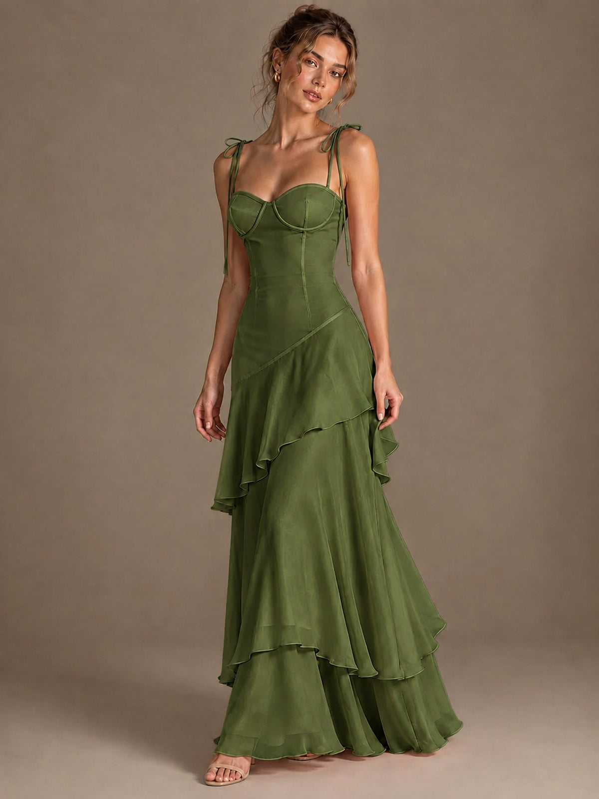 Spaghetti Strap Tiered Ruffles Chiffon Prom Dress
