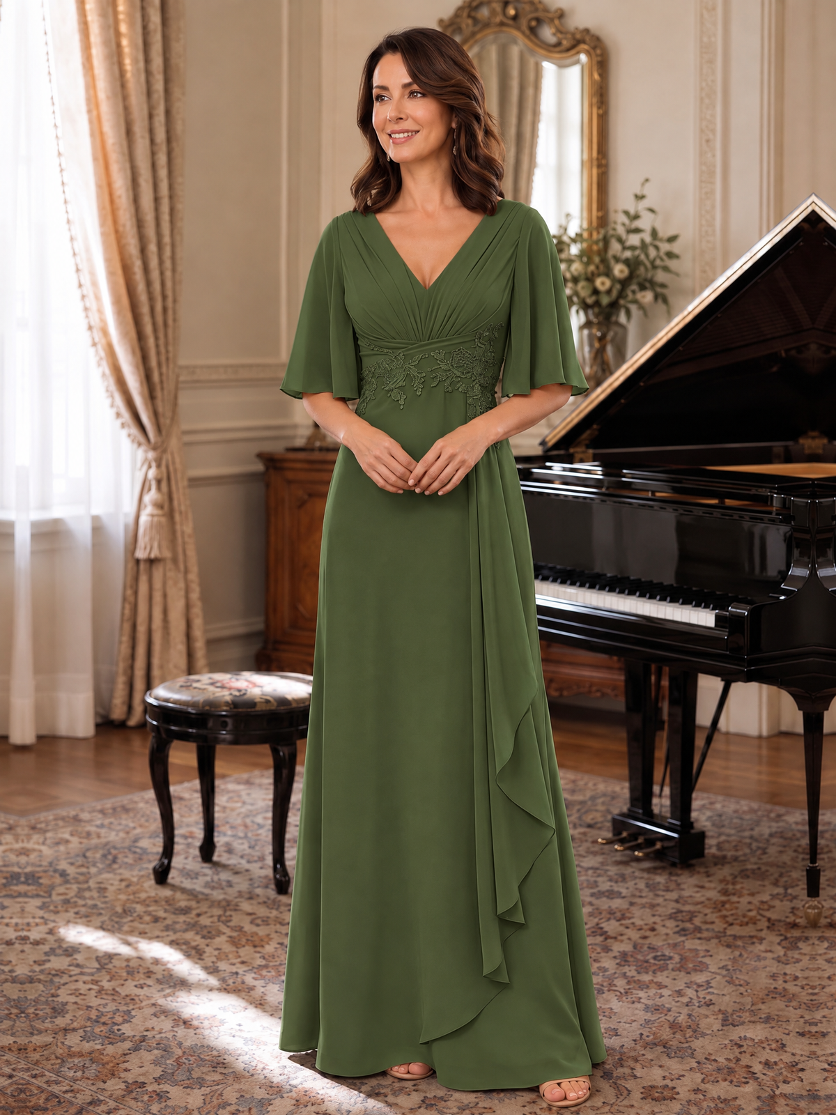 V-Neck Chiffon Lace Mother of the Bride Dresses