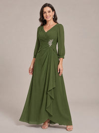V-Neck Pleated Chiffon Mother of the Bride Dress with Flutter Sleeves