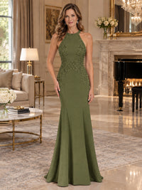 Halter Neckline Lace Appliques Mother of The Bride Dresses