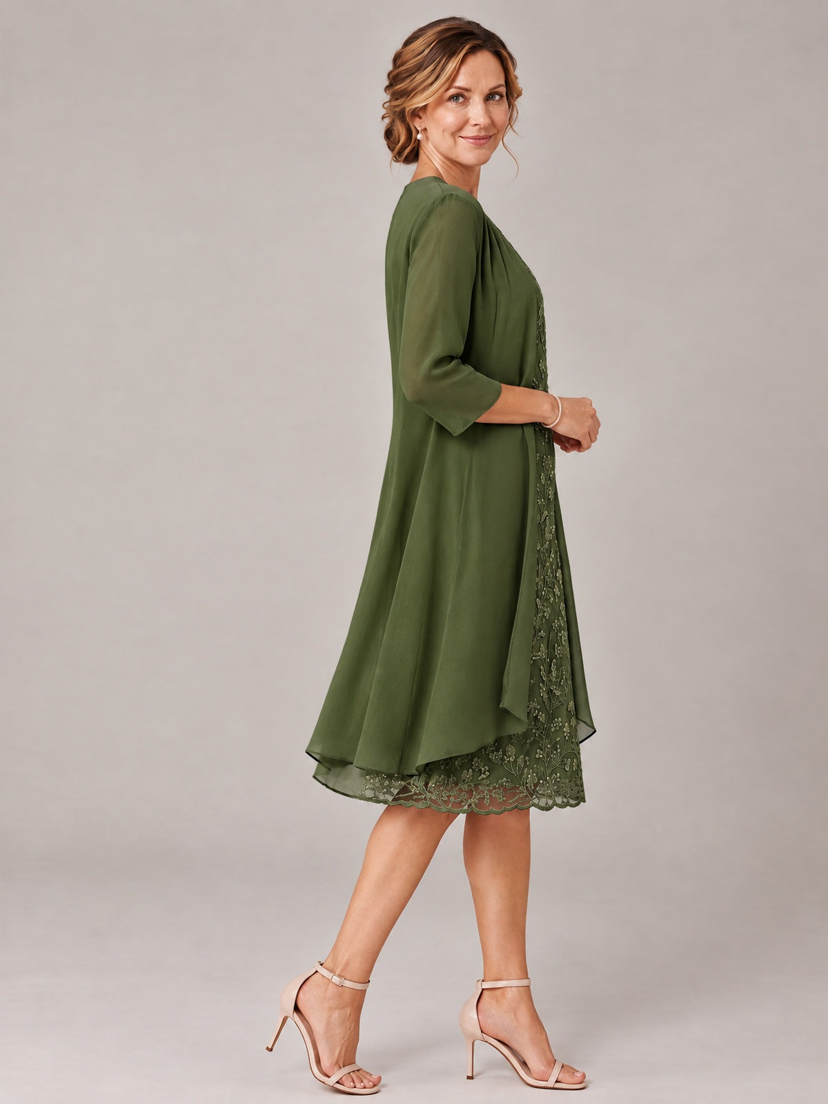 Tea Length Sequin Lace Mother of The Bride Dress with Chiffon Jacket