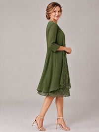 Tea Length Sequin Lace Mother of The Bride Dress with Chiffon Jacket