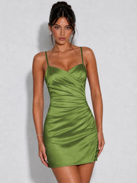 Satin Ruched Spaghetti Strap Homecoming Dress