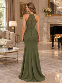Halter Neckline Lace Appliques Mother of The Bride Dresses