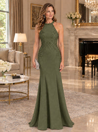 Halter Neckline Lace Appliques Mother of The Bride Dresses