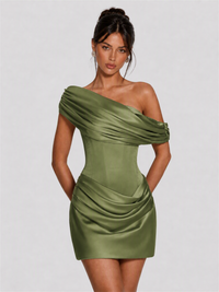 Strapless Satin Corset Homecoming Dress with Detachable Off-Shoulder Drape