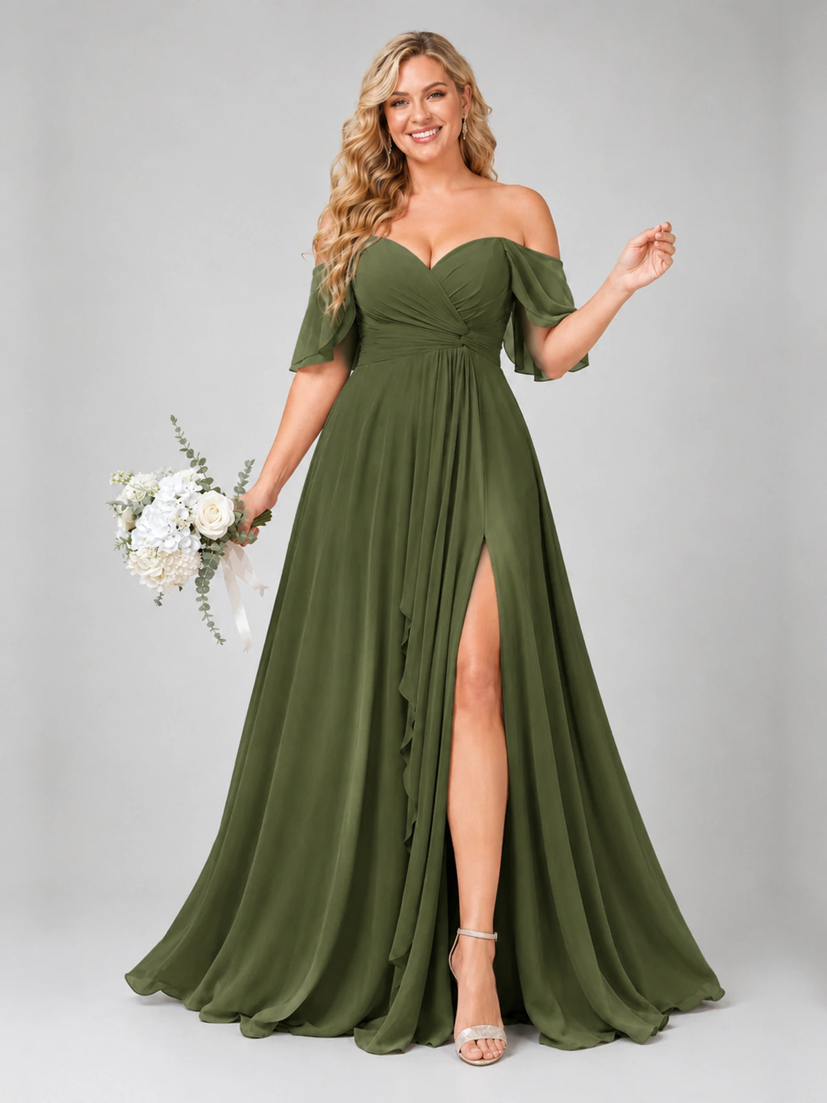 Off Shoulder Chiffon Bridesmaid Dress with Slit