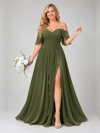 Off Shoulder Chiffon Bridesmaid Dress with Slit