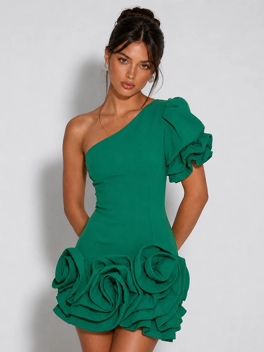 One-Shoulder 3D Floral Homecoming Mini Dress