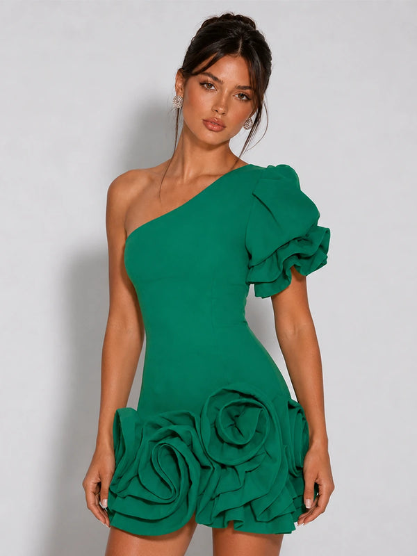 One-Shoulder 3D Floral Homecoming Mini Dress