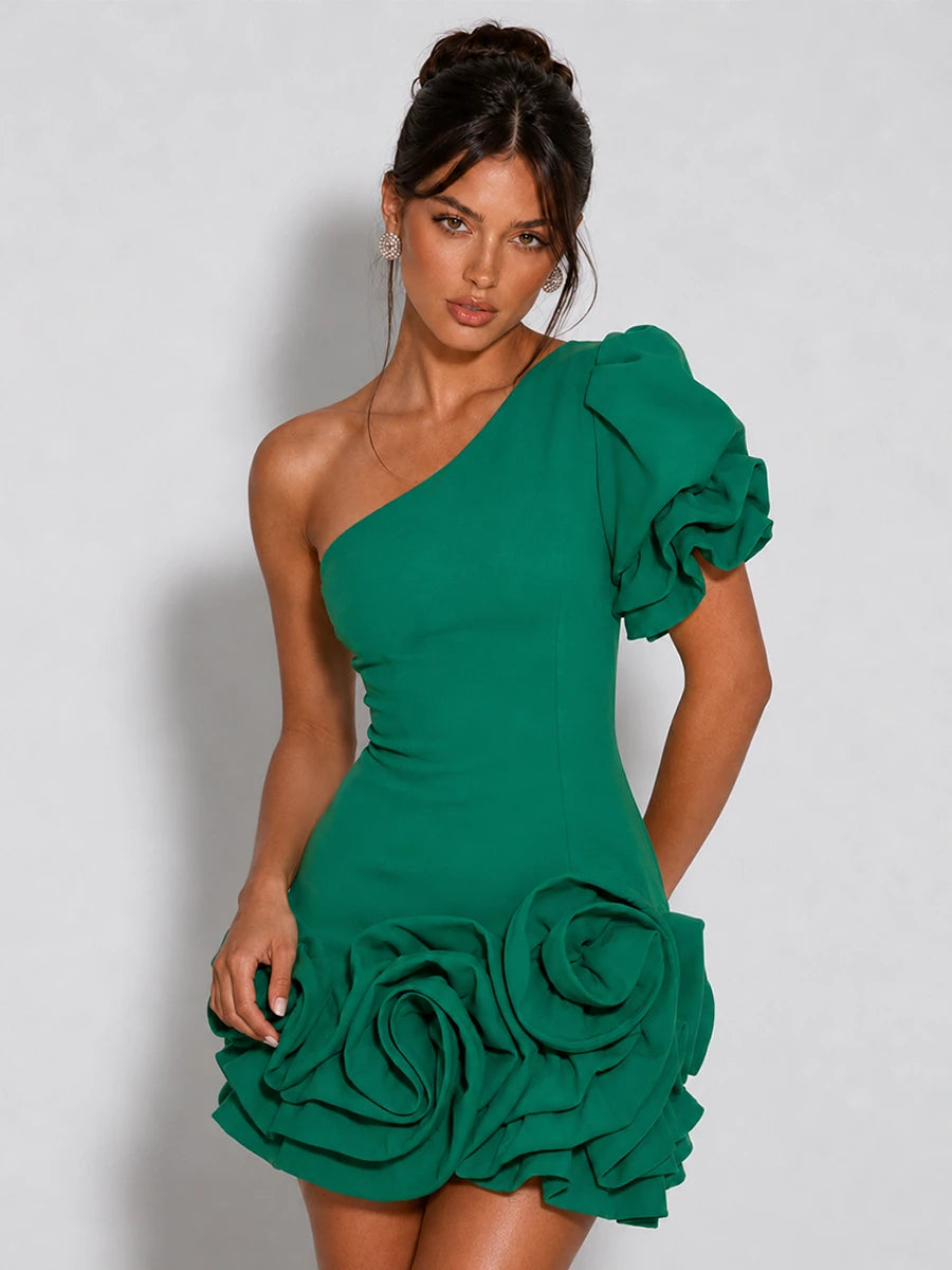 One-Shoulder 3D Floral Homecoming Mini Dress