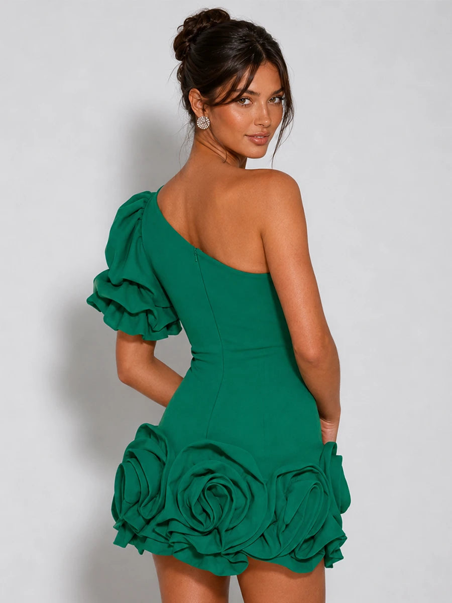 One-Shoulder 3D Floral Homecoming Mini Dress