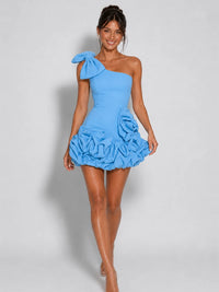 One-Shoulder Bow & Ruffle Homecoming Mini Dress
