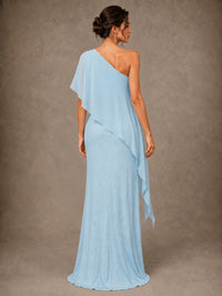 One Shoulder Chiffon Cape Mother of the Bride Gown with Floral Applique