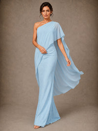 Jovellee chiffon cape mother of the bride dress with fitted floral applique skirt