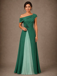 Jovellee asymmetric chiffon mother of the bride dress with embellished waist