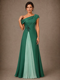 Floor-length A-line chiffon formal gown with draped one shoulder neckline