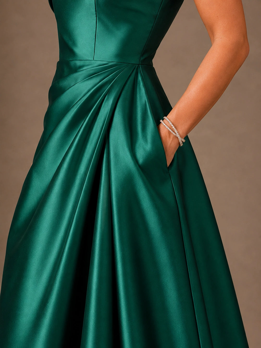 One Shoulder Draped Satin A-Line Mother of the Bride Dress