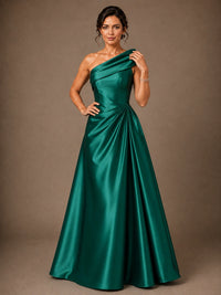 One Shoulder Draped Satin A-Line Mother of the Bride Dress