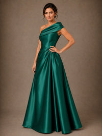 One Shoulder Draped Satin A-Line Mother of the Bride Dress