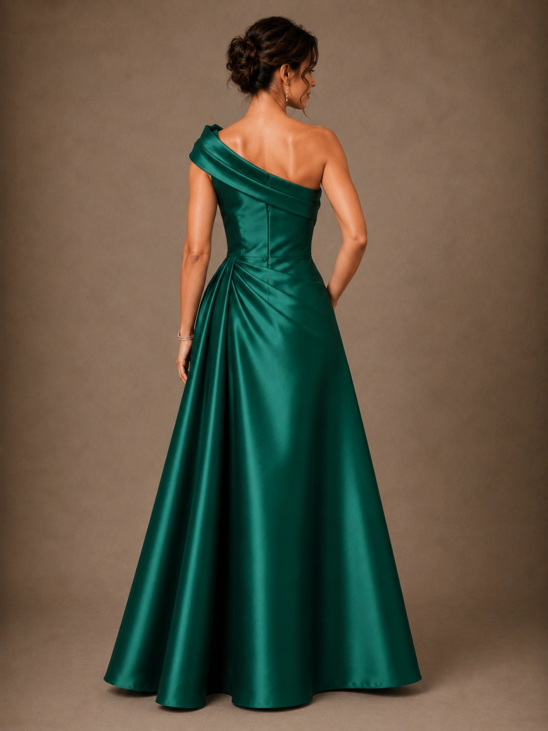 One Shoulder Draped Satin A-Line Mother of the Bride Dress