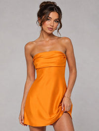 Burnt Orange Strapless Satin Mini Dress