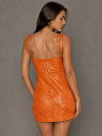 Navy Blue Sequin Spaghetti Strap Mini Dress