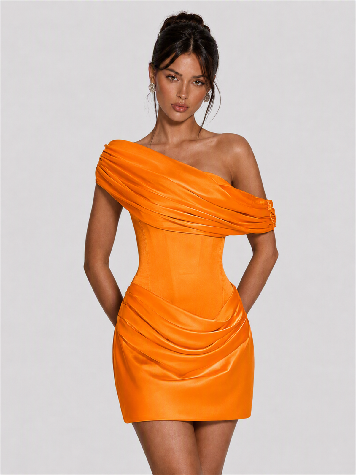 Strapless Satin Corset Homecoming Dress with Detachable Off-Shoulder Drape