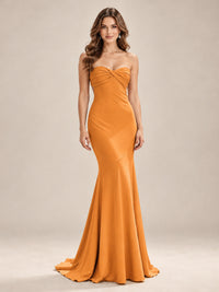 Light Blue Strapless Sweetheart Mermaid Prom Dress with Pleated Bodice