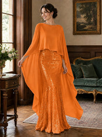 Sequin 2 Pieces Mother of the Bride Dress with Cap Sleeves Chiffon Formal Gowns