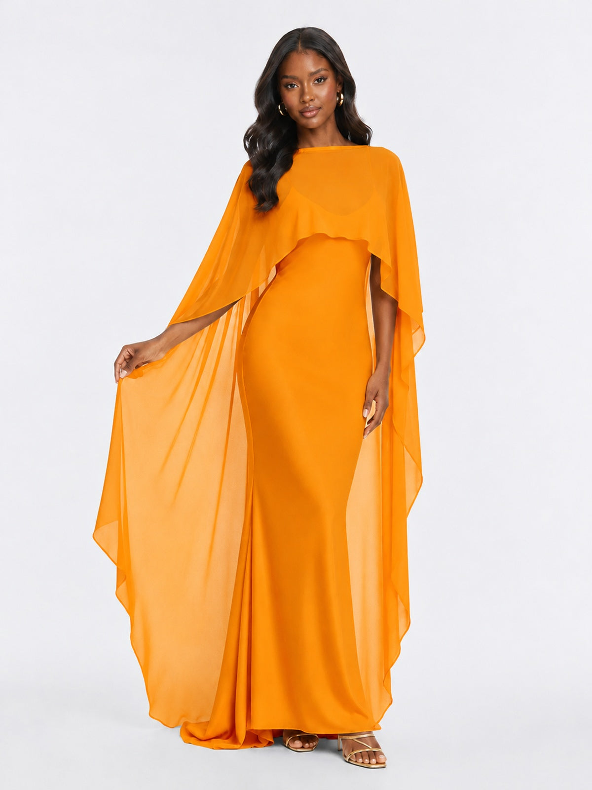 Satin Cape Prom Dresses Meramid Maxi Dress