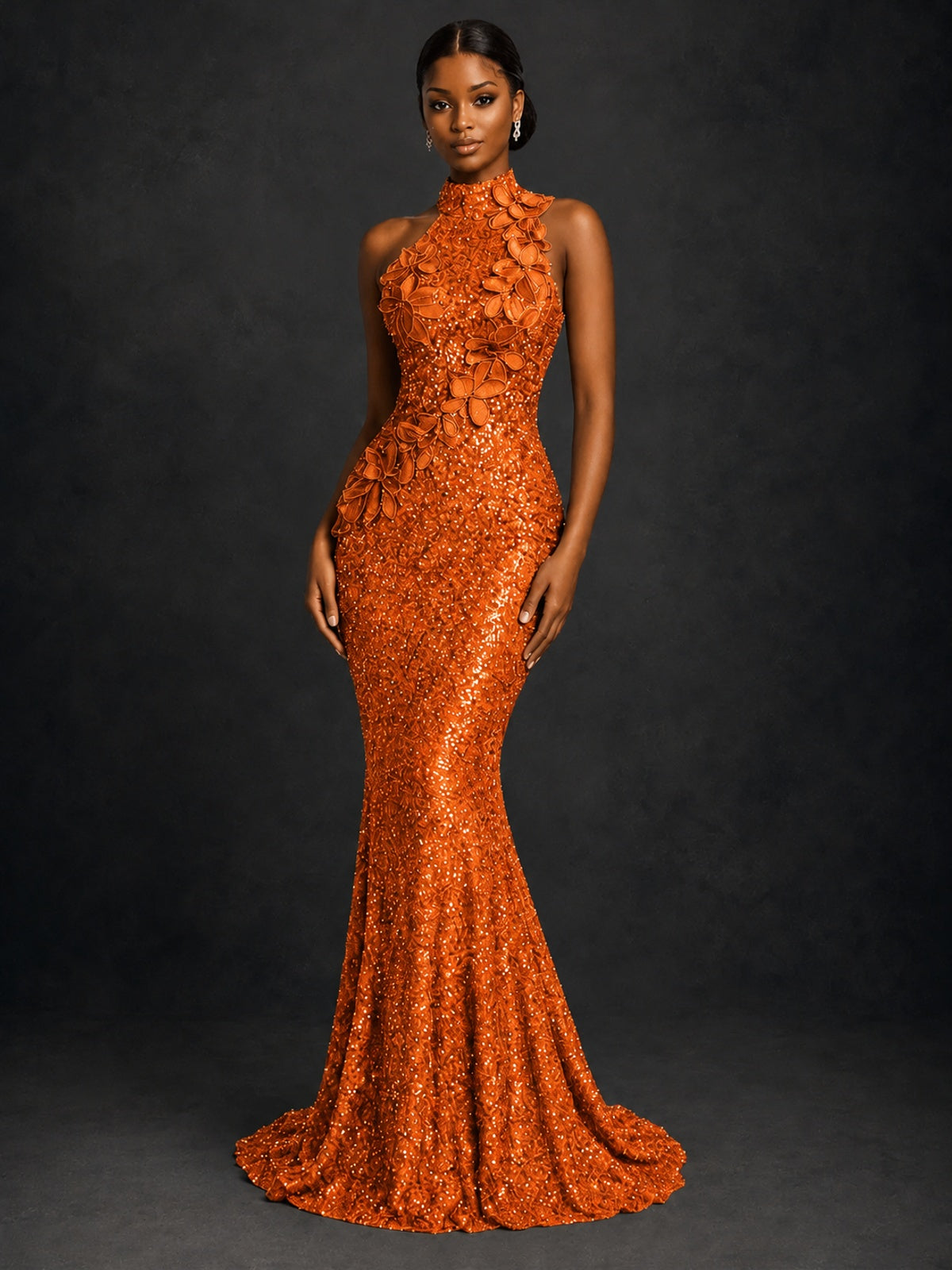 Sparkly Sequin High Neck Mermaid Prom Dress