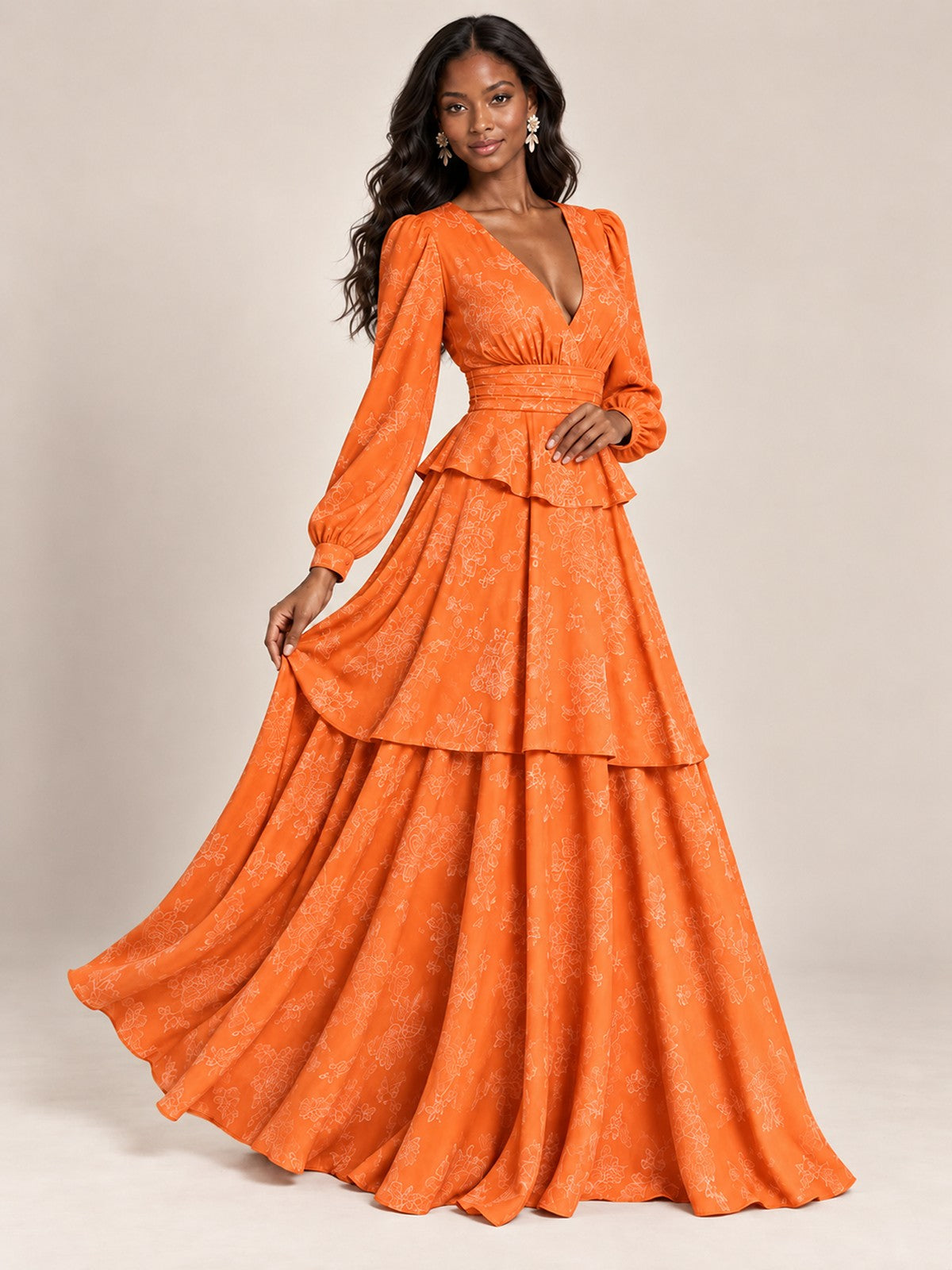 Blush Pink Floral Long Sleeve Maxi Dress