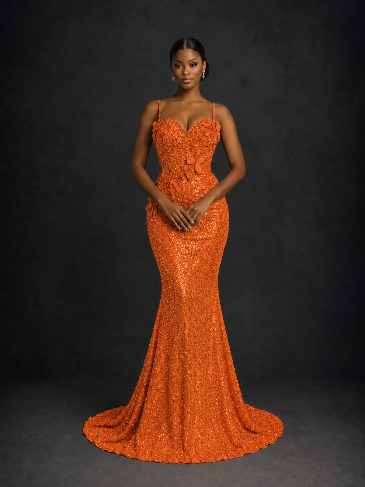 Sequin Mermaid Prom Dress with Floral Applique