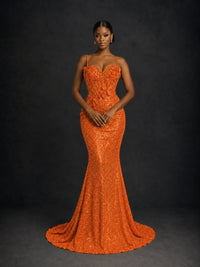 Sequin Mermaid Prom Dress with Floral Applique