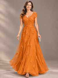 Lace Appliques A-line Mother of The Bride Dresses with Short Sleeves