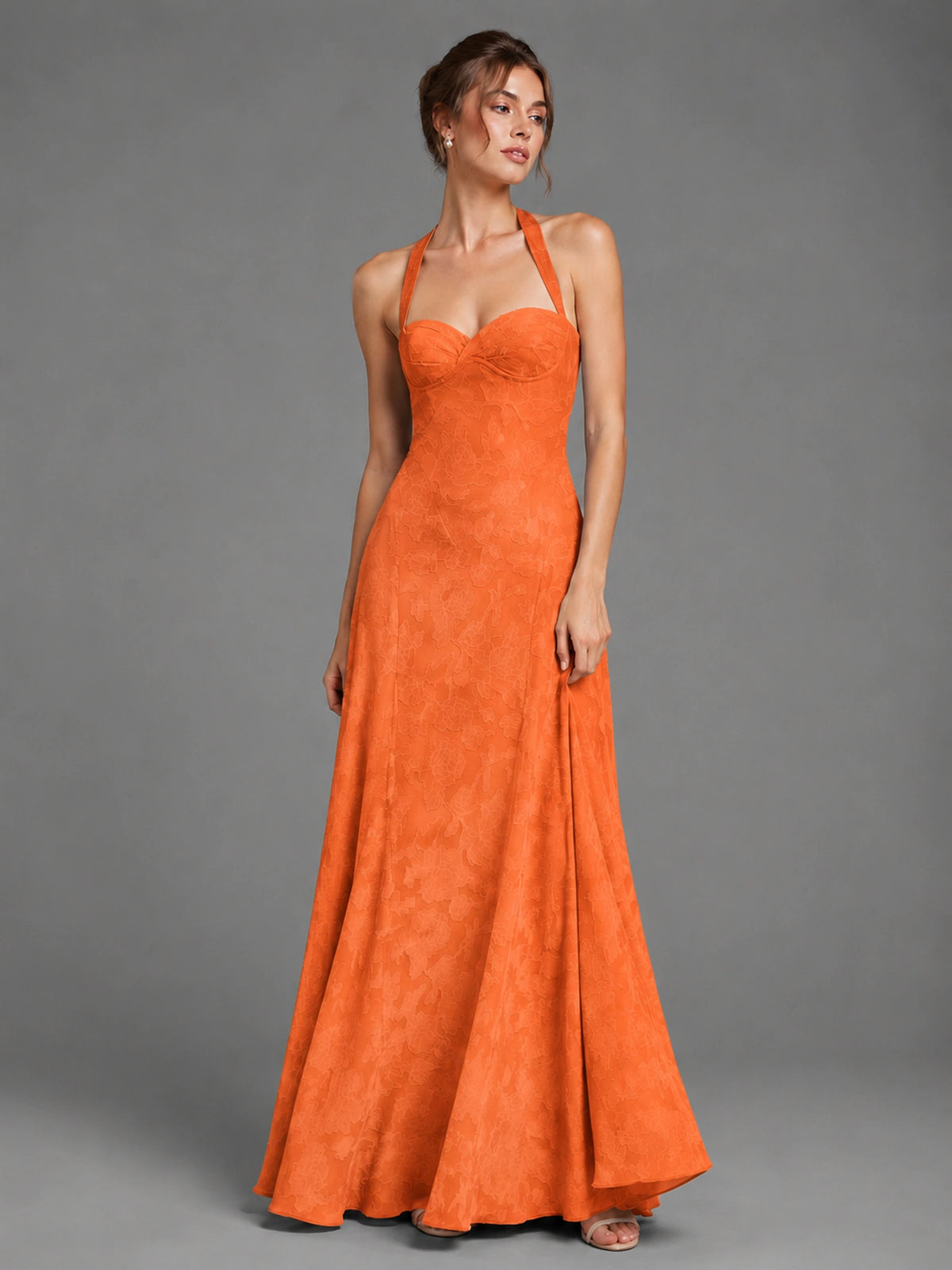 A-Line Halter Floral Chiffon Maxi Dress