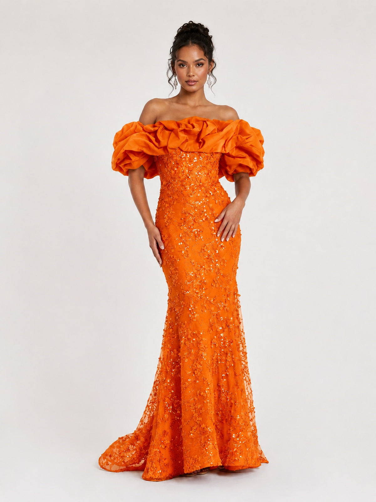 Sequin Off-Shoulder Ruffle Mermaid Prom Dress