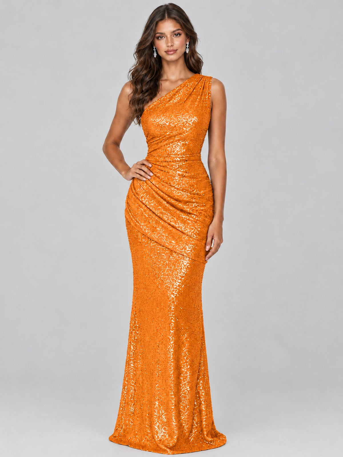 Sequin Mermaid One Shoulder Prom Dress Long formal Gown