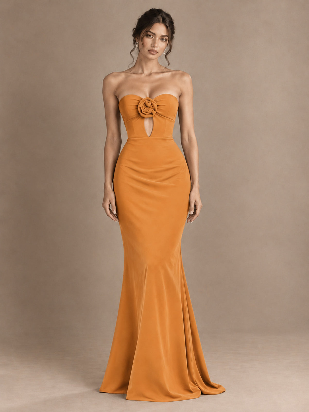 Emerald Green Strapless Mermaid Prom Dress with 3D Rose & Keyhole Cutout