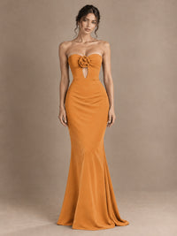 Emerald Green Strapless Mermaid Prom Dress with 3D Rose & Keyhole Cutout